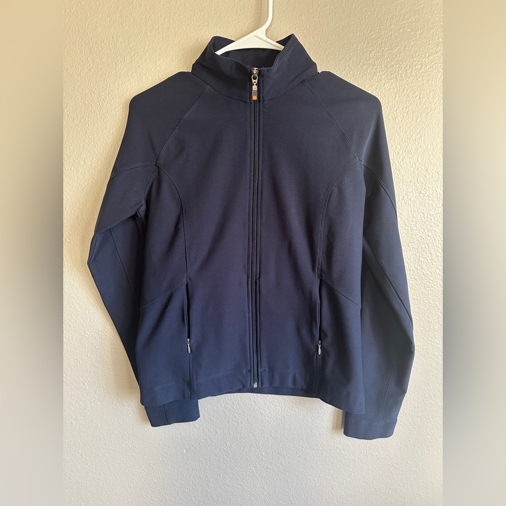 Lucy size small adult women full zip athleisure jacket navy blue Lucytech